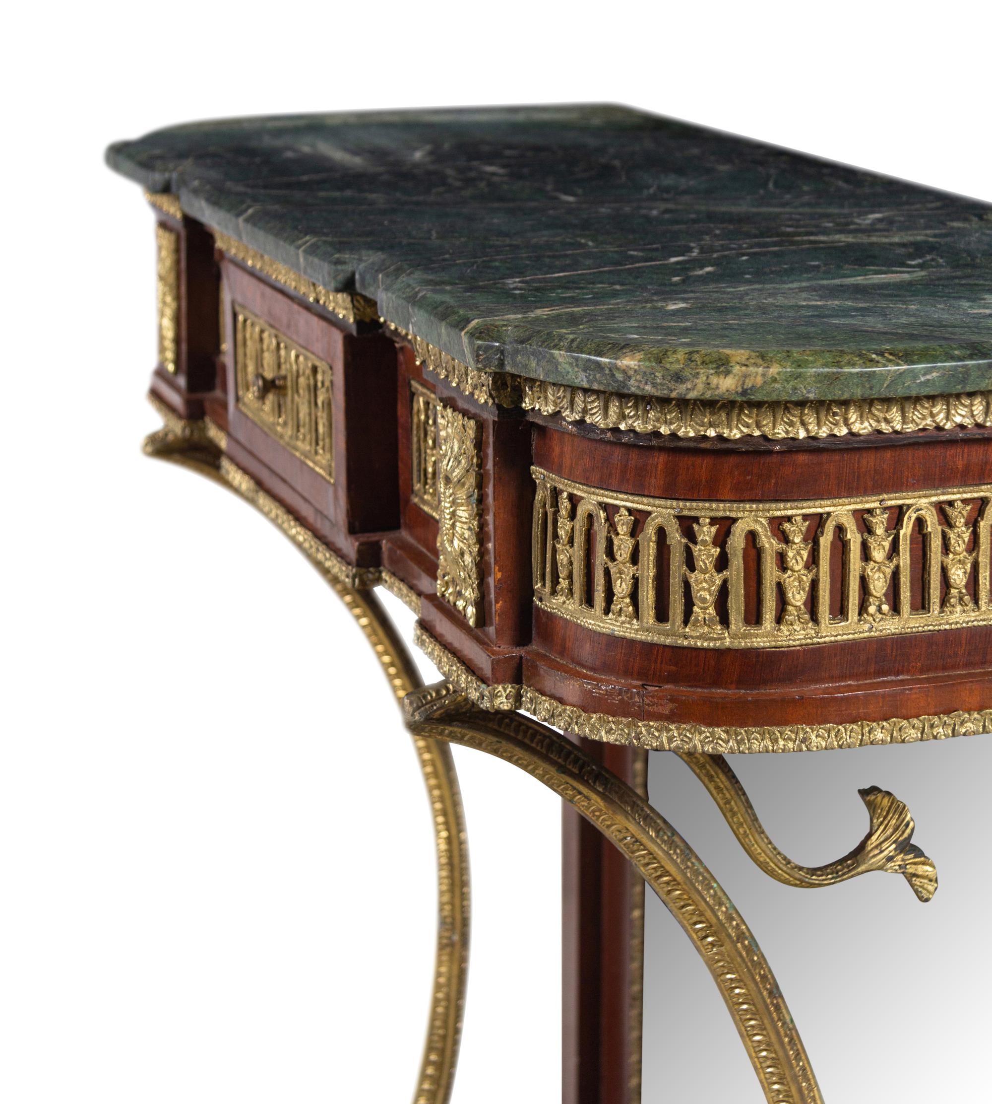 An Empire Style Gilt Metal Mounted Mahogany Marble-Top Pier Table