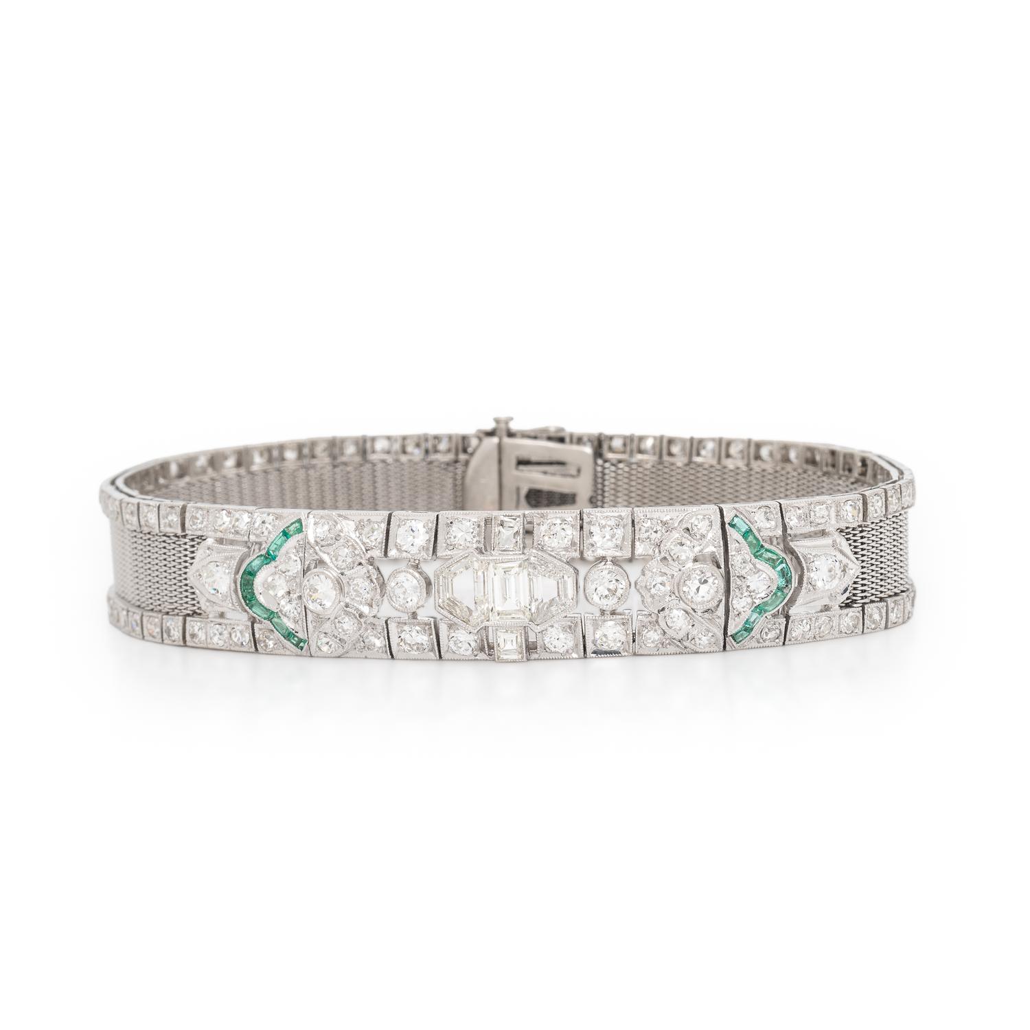 Art Deco, Diamond, Emerald, and Platinum Bracelet