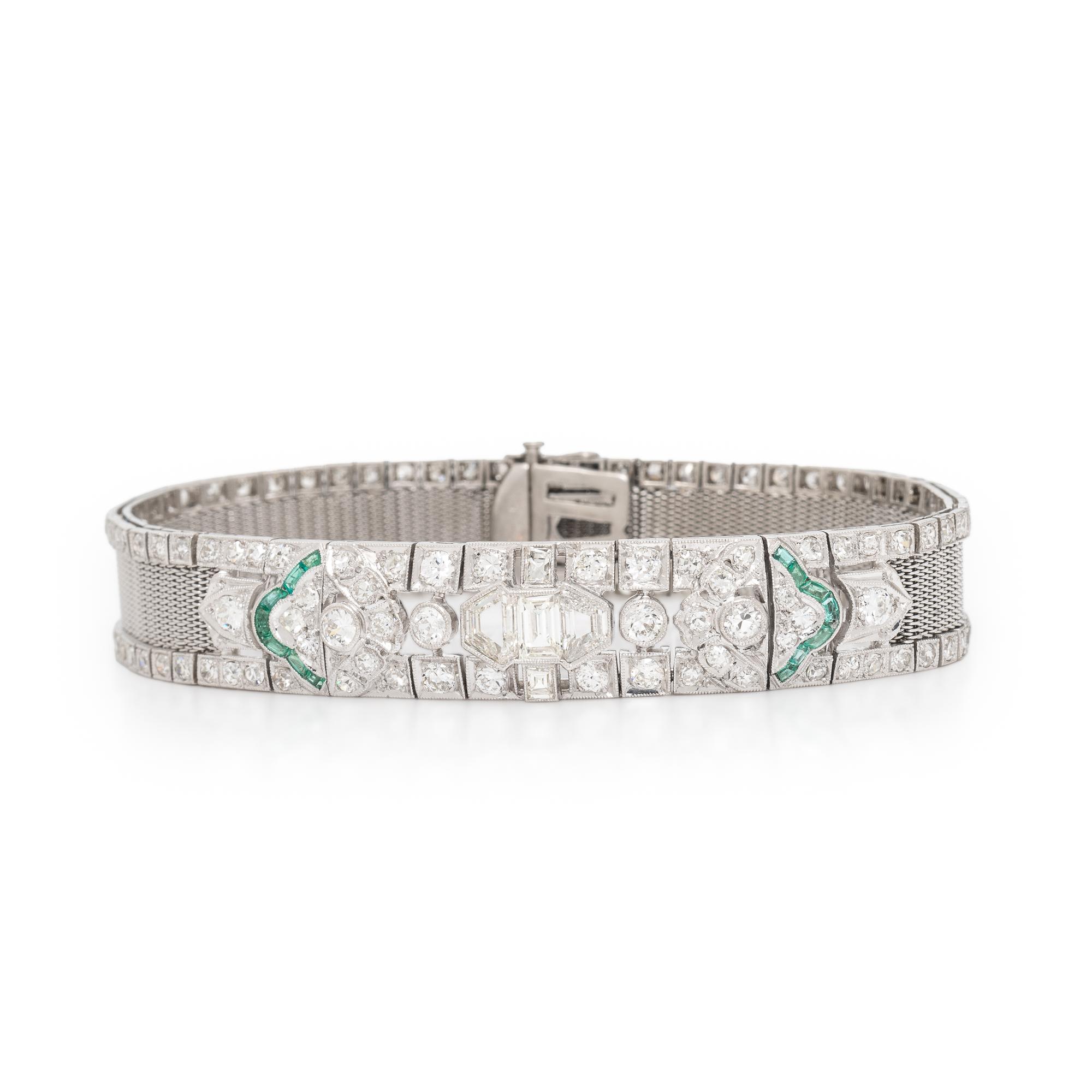 Art Deco, Diamond, Emerald, and Platinum Bracelet