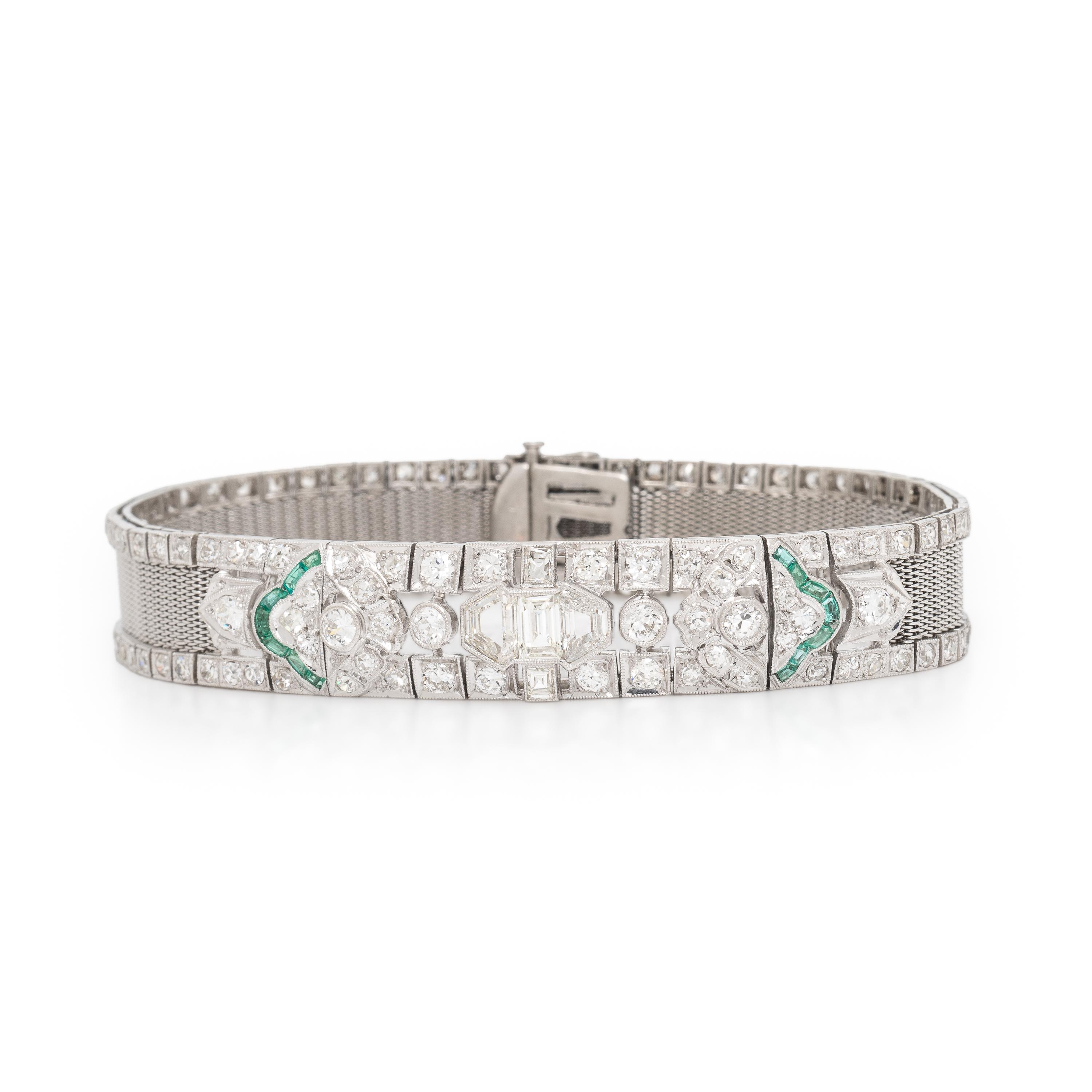 Art Deco, Diamond, Emerald, and Platinum Bracelet