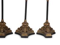 Four Italian Giltwood Gondola Lanterns on Ebonized Supports