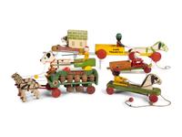 Six Carved Wood Figural Pull Toys