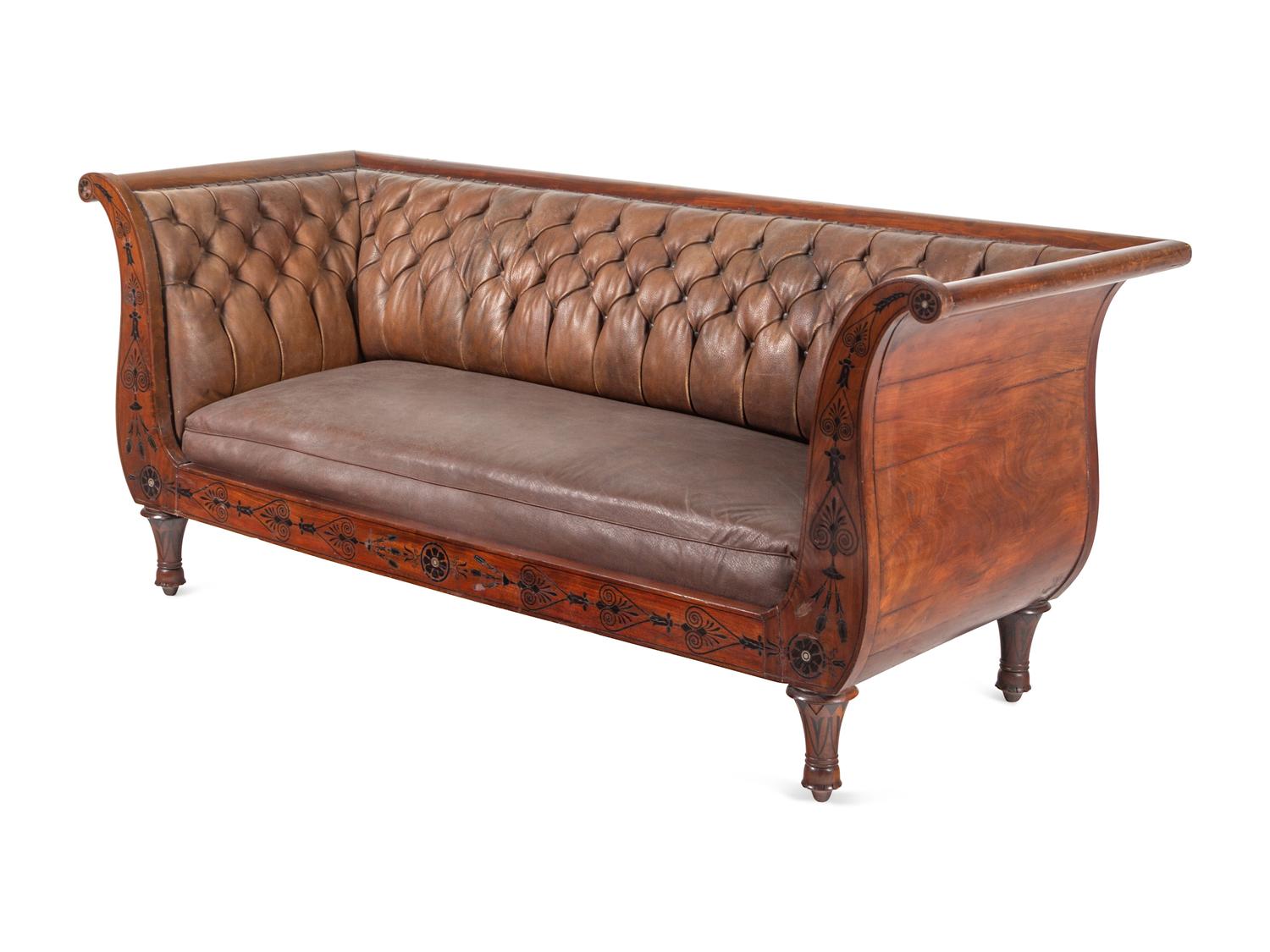 A Late Regency Mahogany and Ebony-Inlaid Sofa