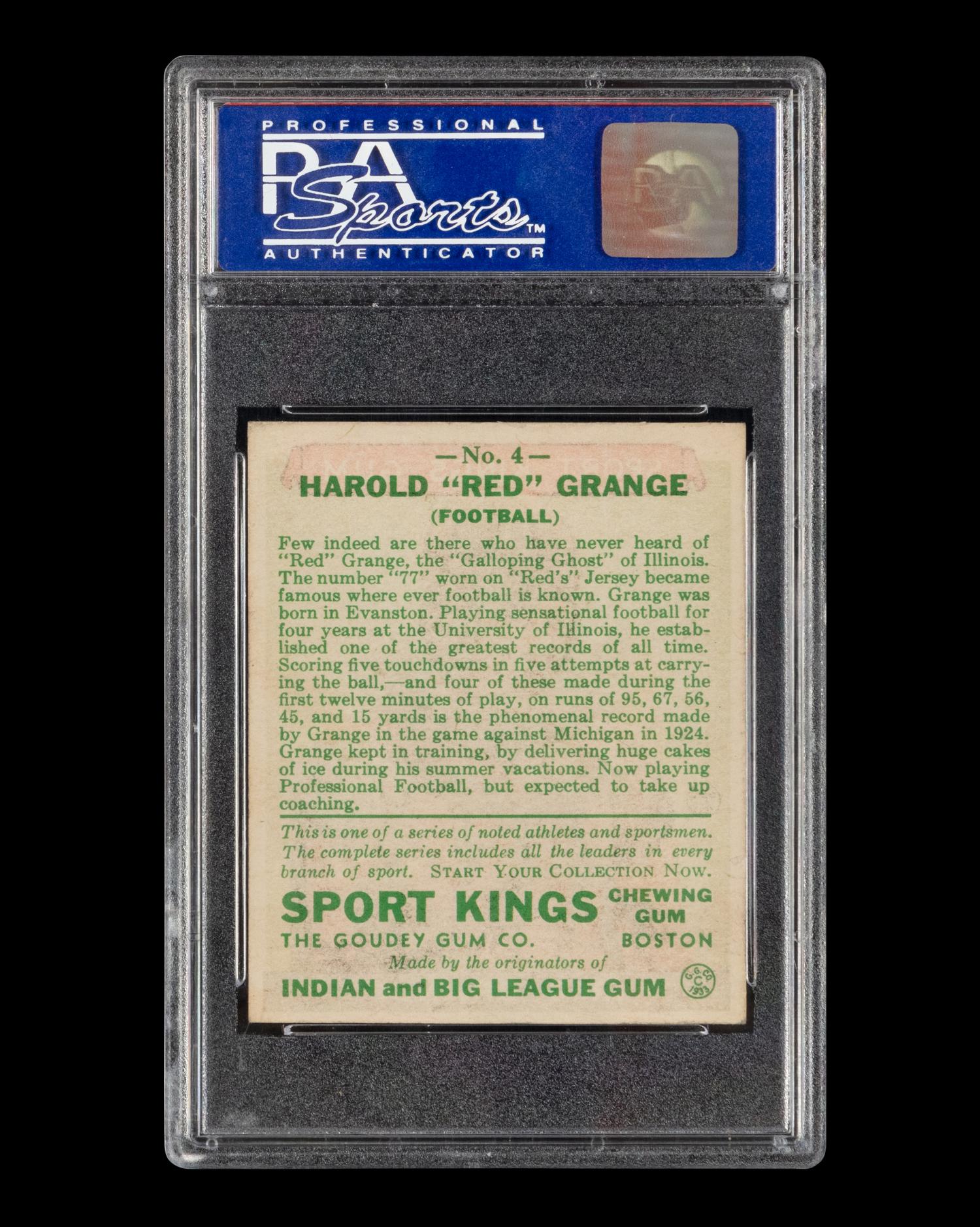 A 1933 Sport Kings Red Grange Football Card No. 4 (PSA 5 EX)