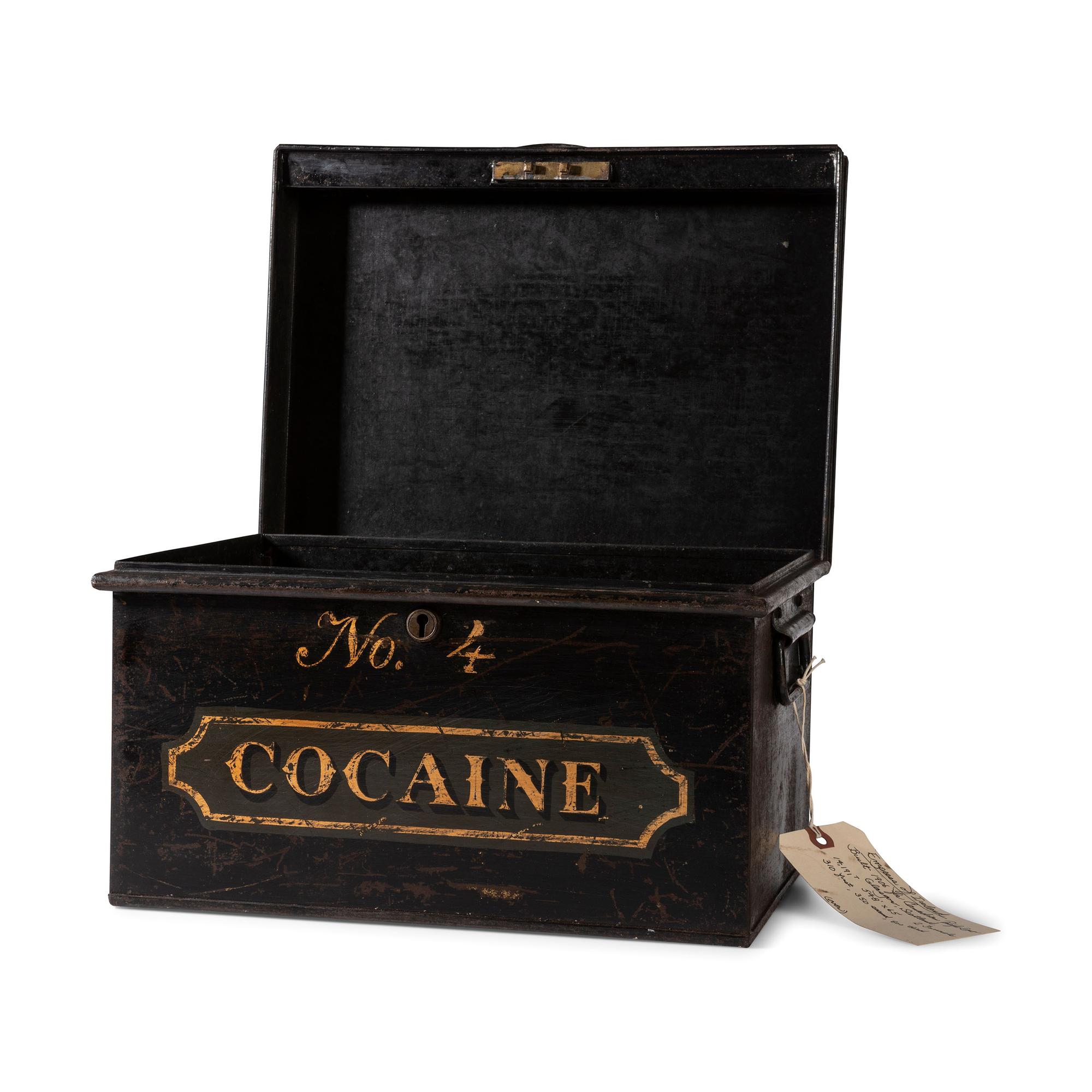 A Painted Tin Cocaine Storage Box