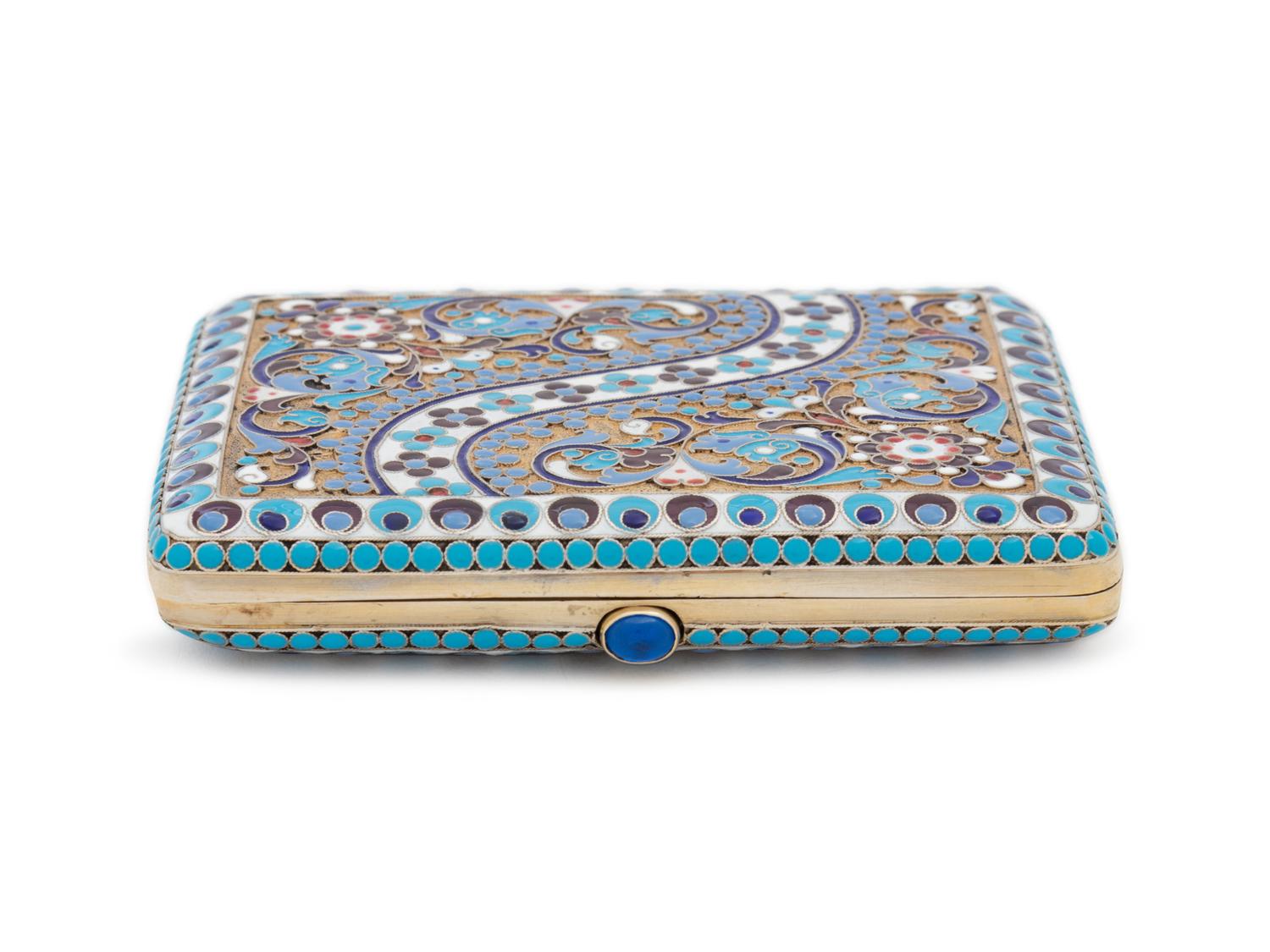 A Russian Silver-Gilt and Enameled Cigarette Case