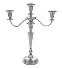An American Silver Three-Light Candelabra, , having gadrooned borders, the candle cups supported by serpentine arms issuing from a tape