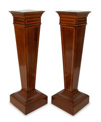 A Pair of Edwardian Style Satinwood Inlaid Mahogany Pedestals