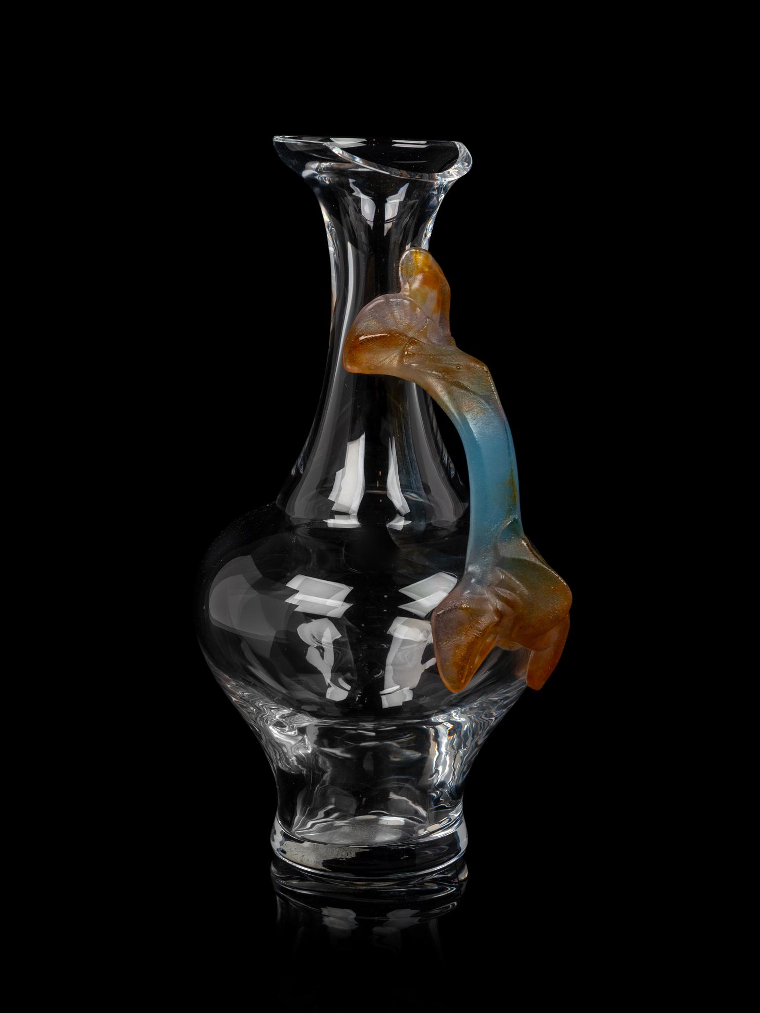 A Daum Glass Pitcher with a Pâte de Verre Handle
