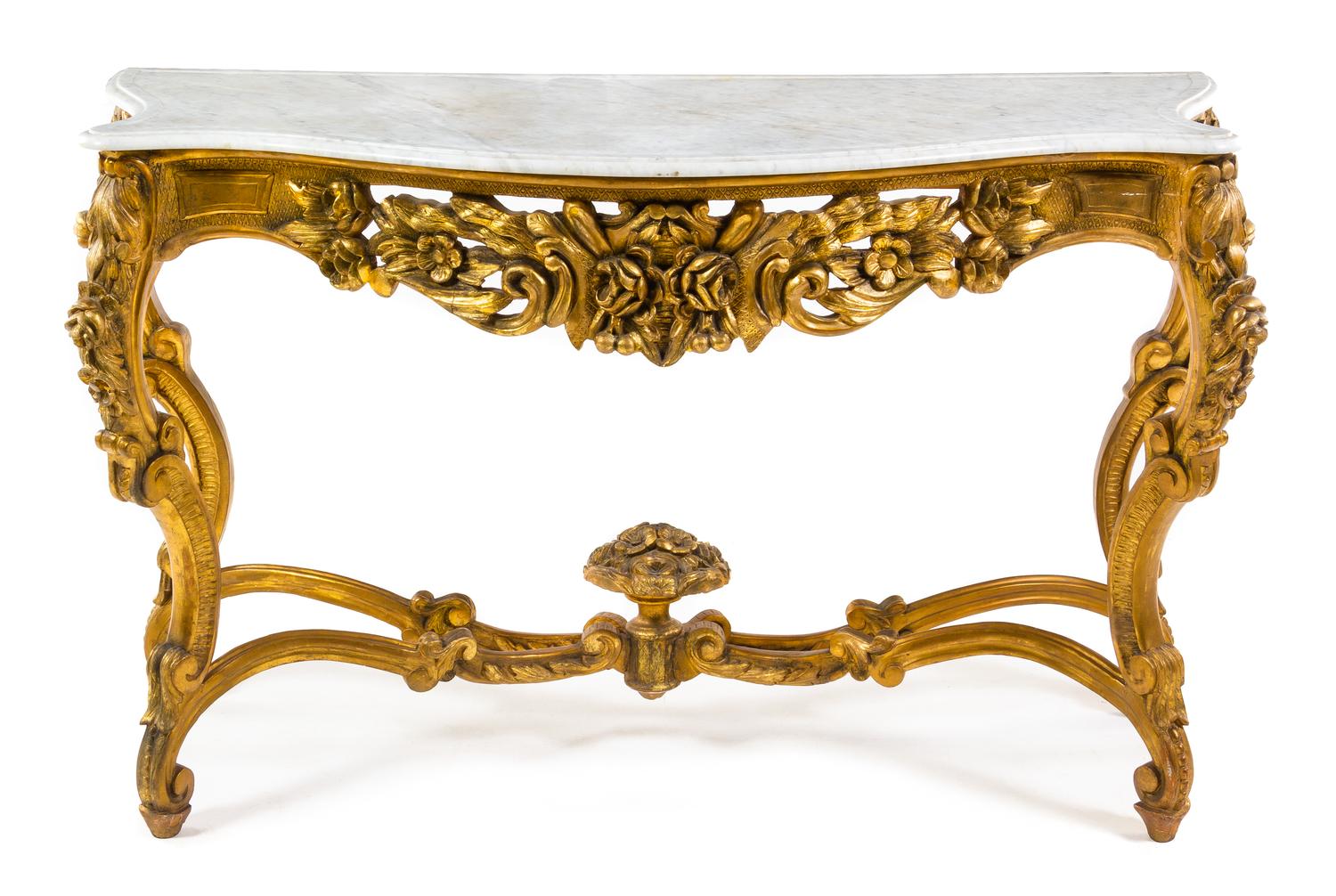 A Louis XV Style Giltwood Console Table Height 36 1/4 x width 64 x depth 26 inches. — LATE 19TH CENTURY