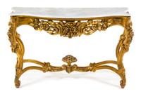 A Louis XV Style Giltwood Console Table Height 36 1/4 x width 64 x depth 26 inches. — LATE 19TH CENTURY