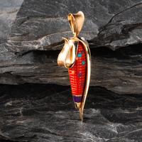 Charles Supplee (Hopi, 1956-2021) — Yellow Gold Corn Pendant, with Coral and Multi-Stone Mosaic Inlay