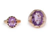 A Collection of Gold and Amethyst Rings,