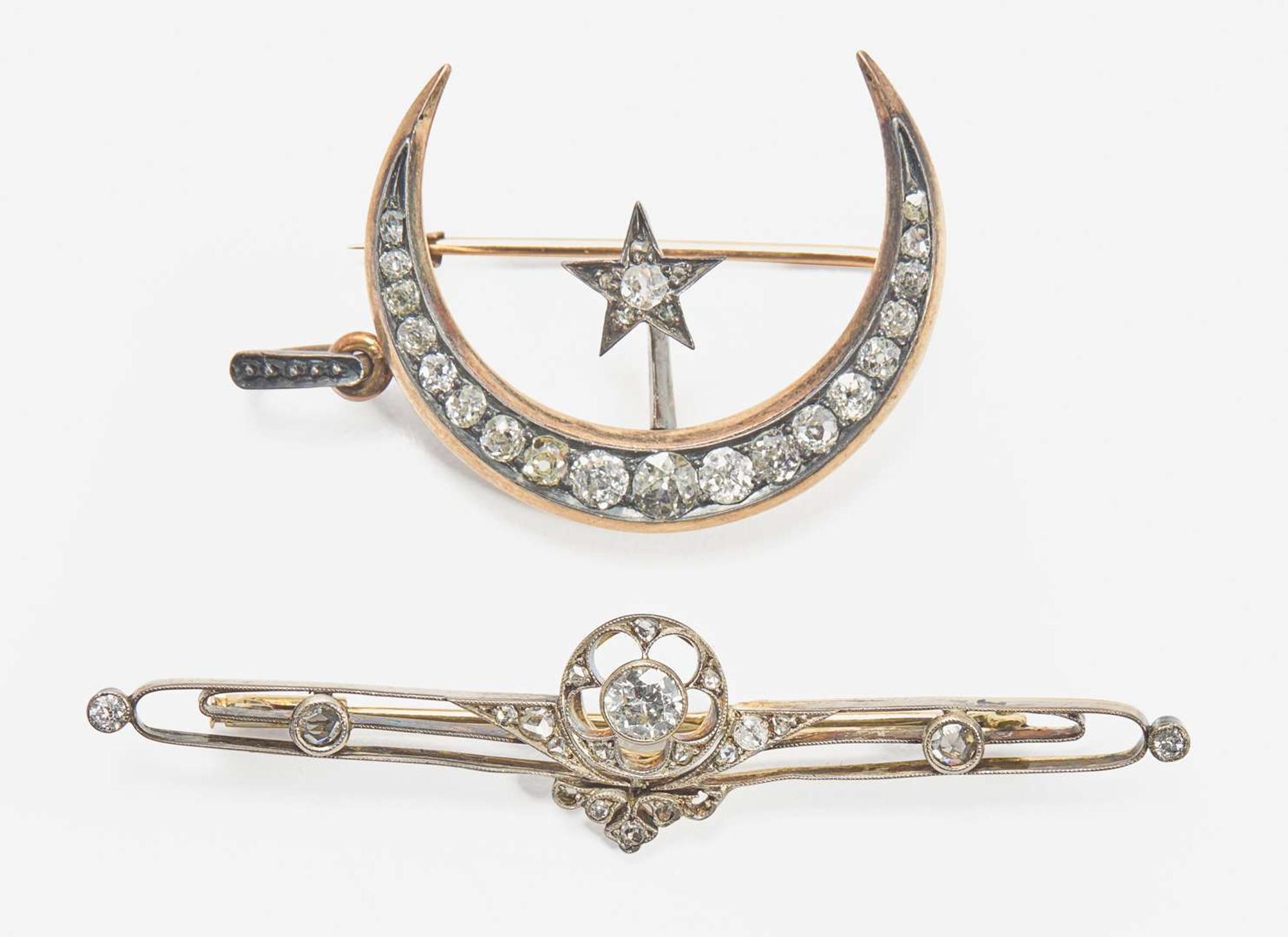 A Set of Two Victorian Diamond Brooches