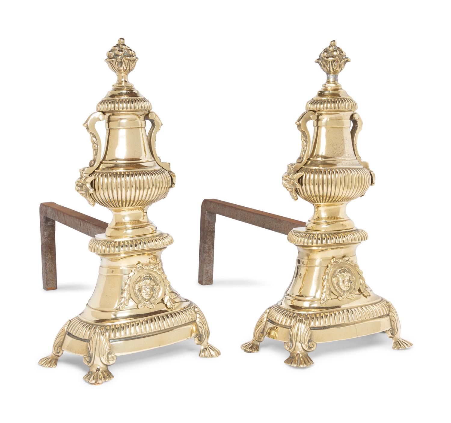 A Pair of English Brass Andirons