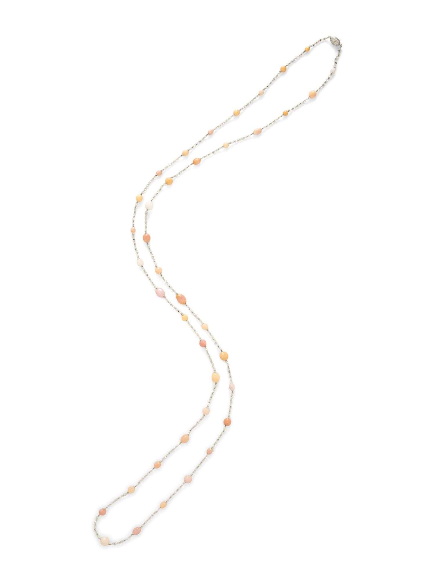 CONCH PEARL AND DIAMOND LONG CHAIN NECKLACE