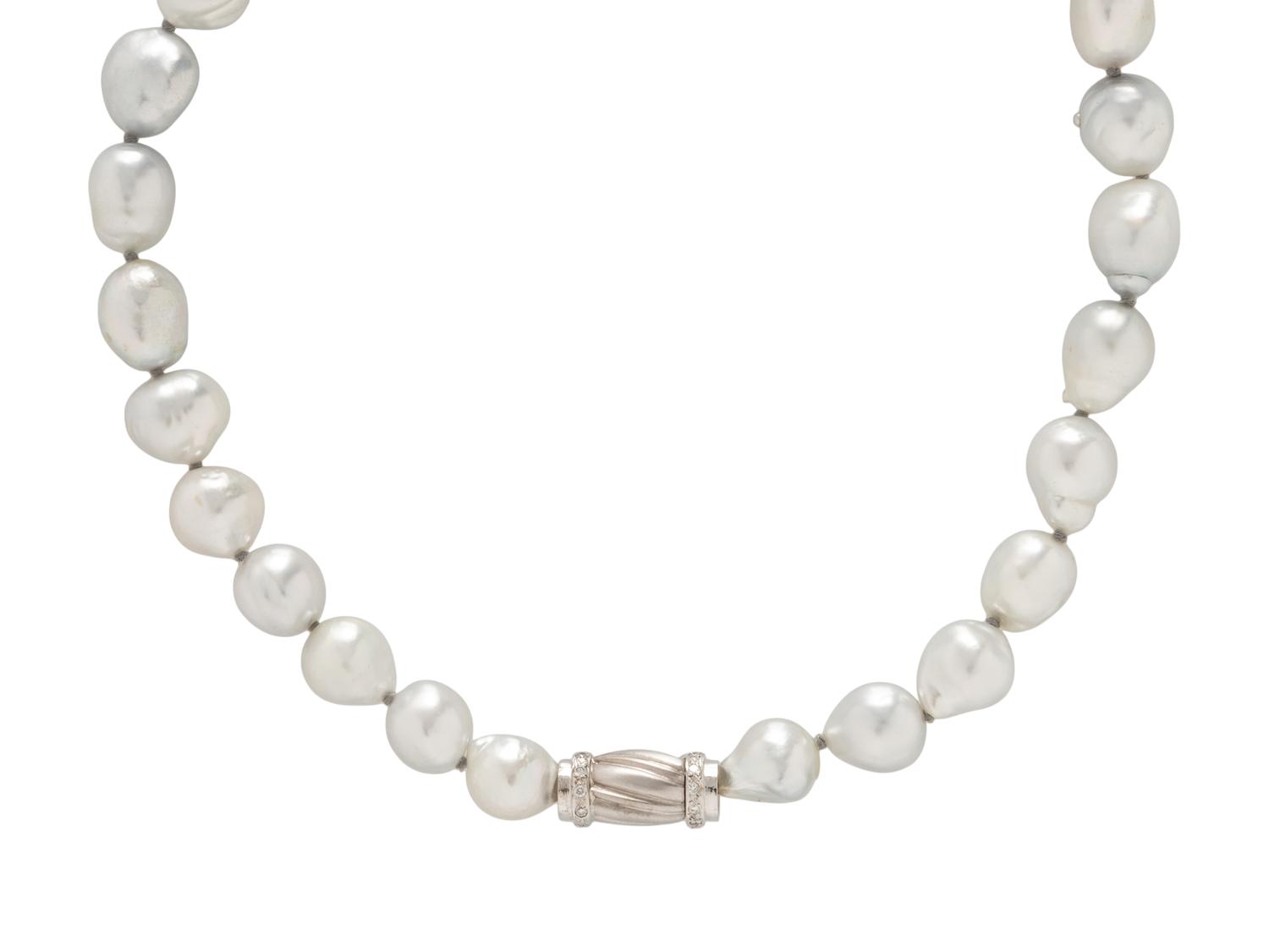 BAROQUE CULTURED PEARL AND DIAMOND NECKLACE