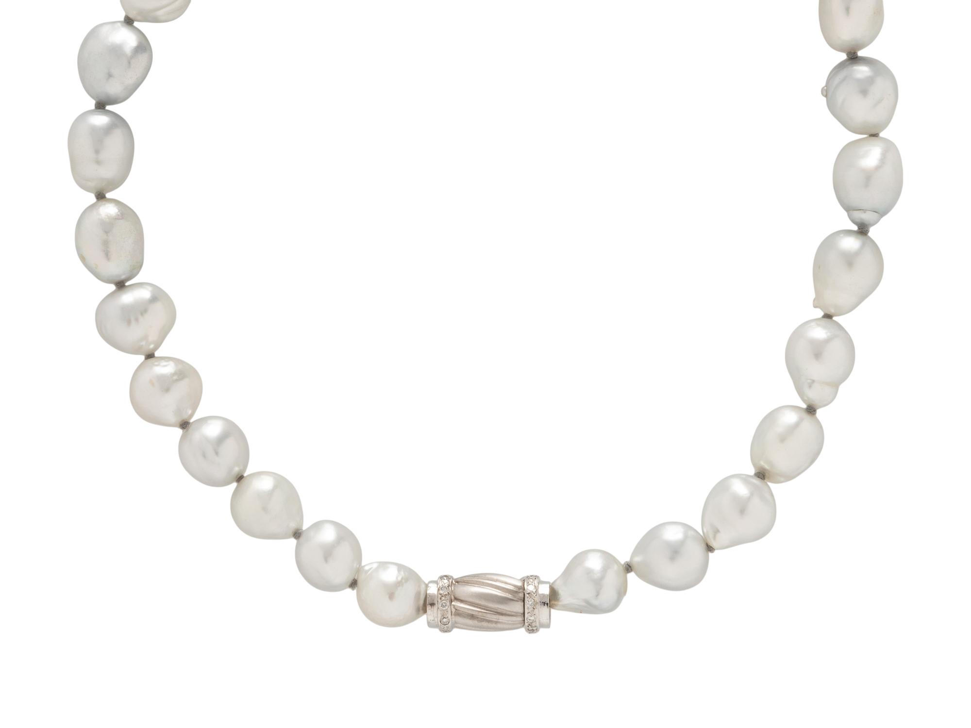 BAROQUE CULTURED PEARL AND DIAMOND NECKLACE