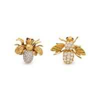 TWO YELLOW GOLD AND DIAMOND BEE PINS