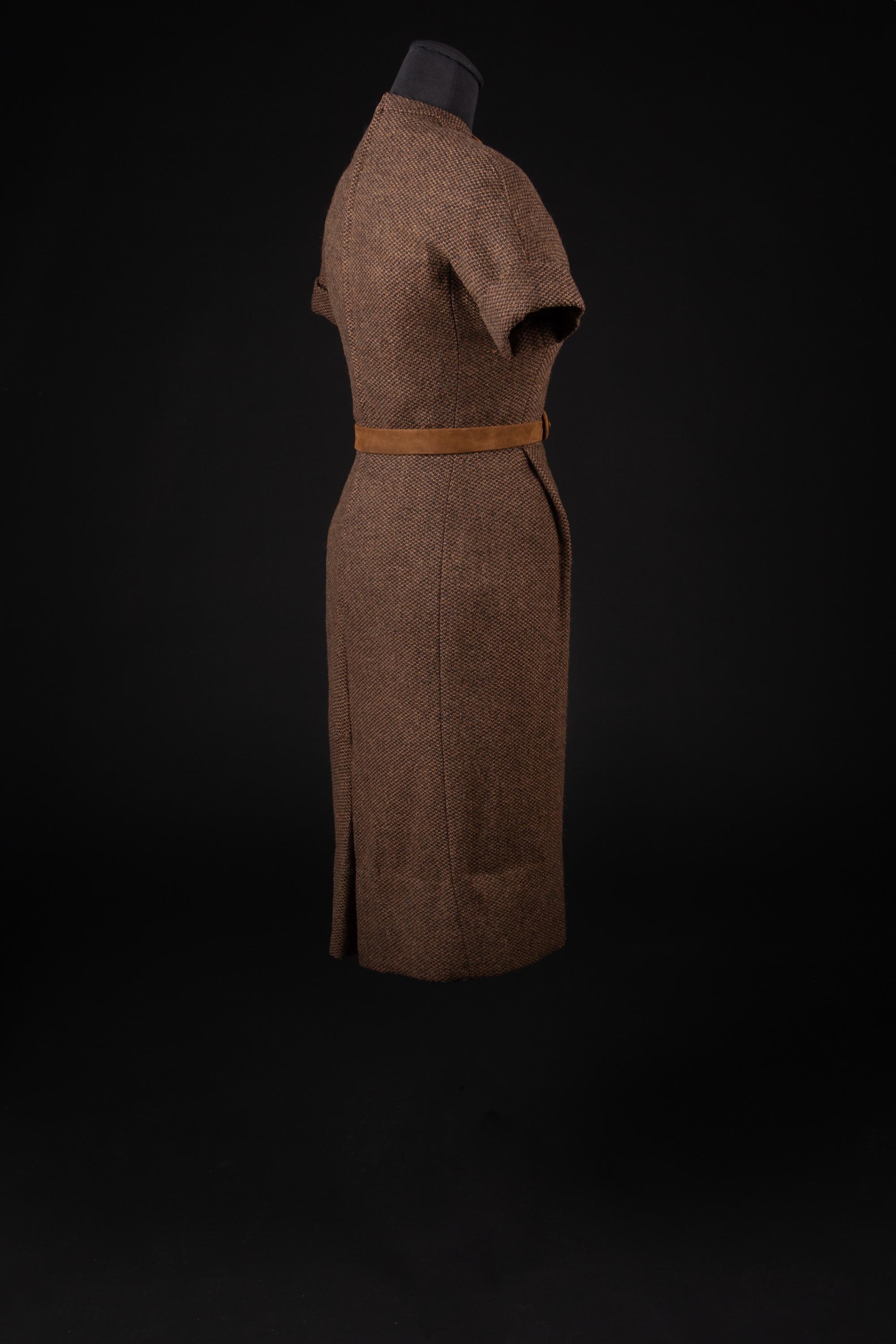 Christian Dior Haute Couture Day Dress and Belt, Autumn/Winter 1954 — Worn by Dame Olivia de Havilland on the day before her wedding to Pierre Galante.