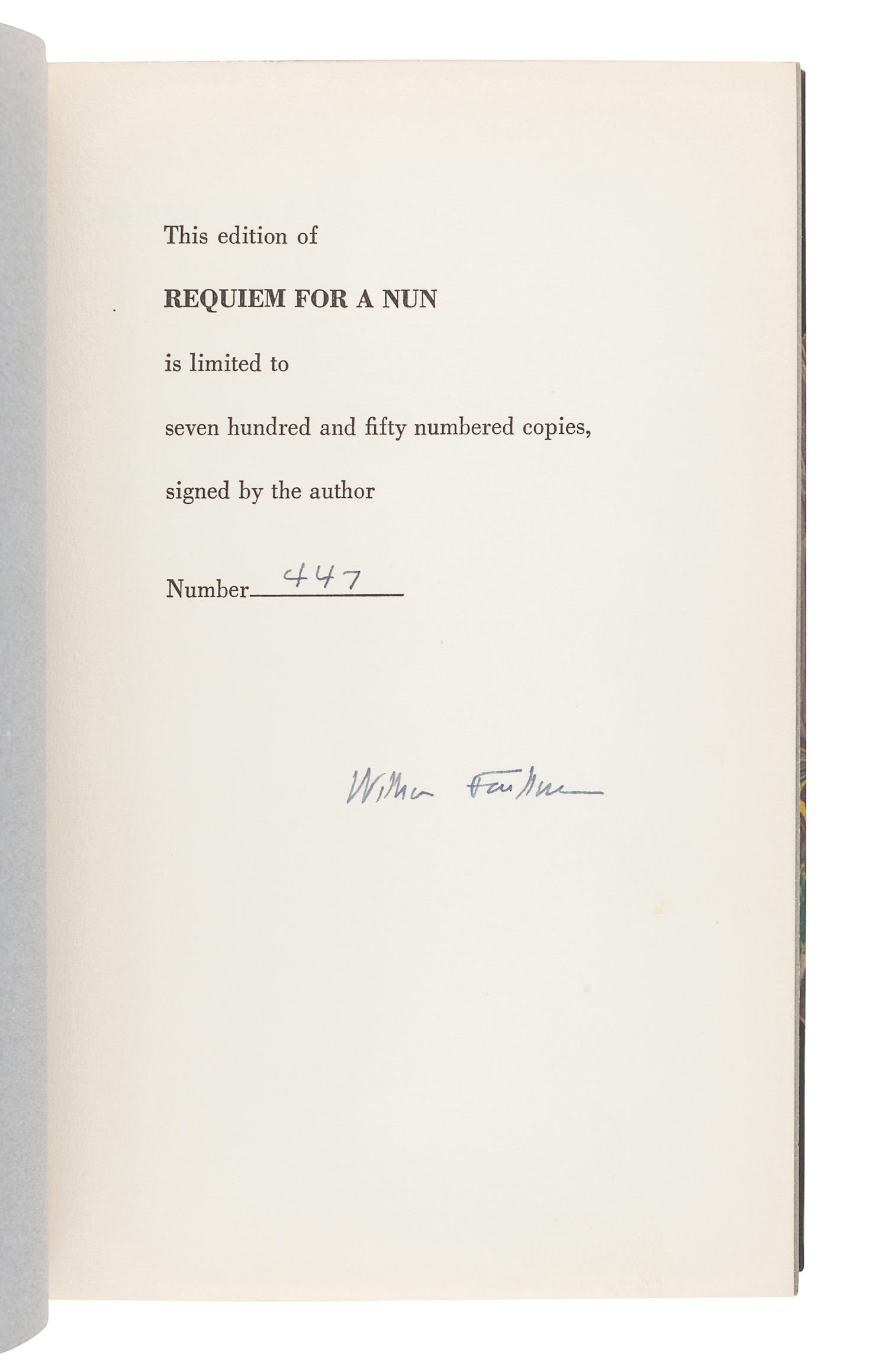 FAULKNER, William (1897-1962). Requiem for a Nun. New York: Random House, 1951.