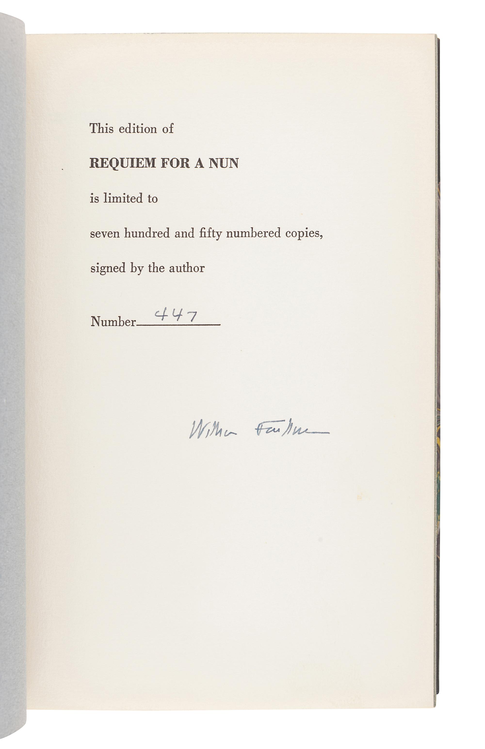 FAULKNER, William (1897-1962). Requiem for a Nun. New York: Random House, 1951.