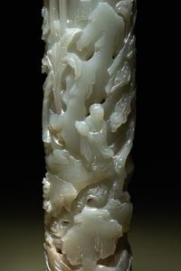A Pair of Carved Celadon Jade Cylindrical Parfumiers