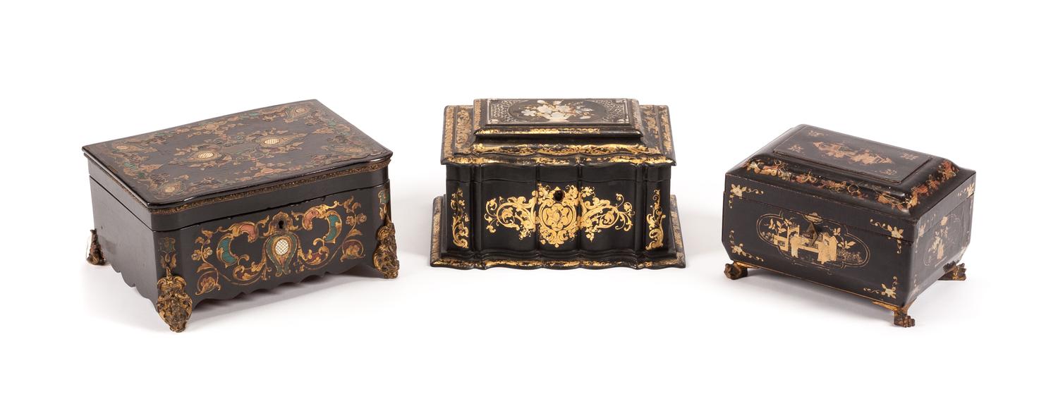 Three English Chinoiserie Boxes Width of largest 10 inches. — 19TH CENTURY