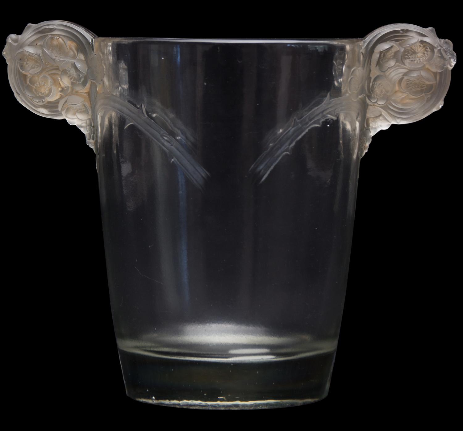 A R. Lalique Chamarande Vase, 20TH CENTURY, the handles formed as flowers with stems joined to the body of the vase.