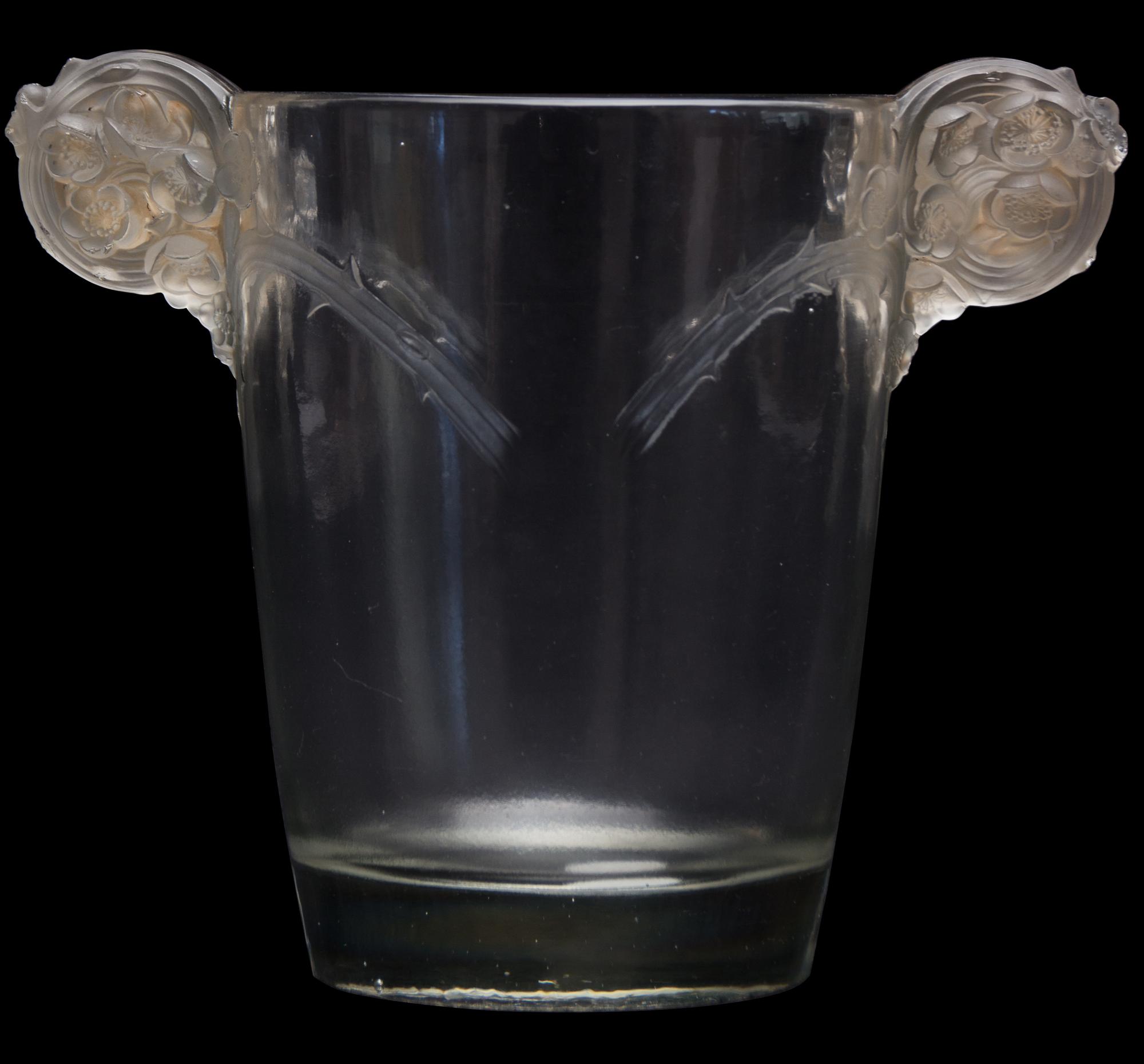A R. Lalique Chamarande Vase, 20TH CENTURY, the handles formed as flowers with stems joined to the body of the vase.