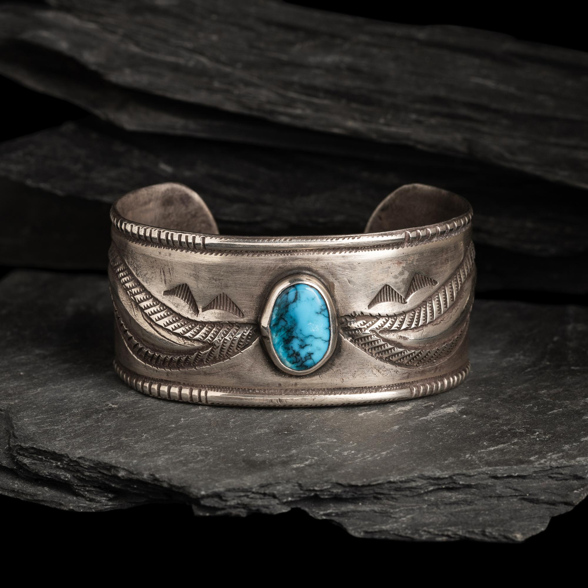 Navajo Ingot and Turquoise Cuff Bracelet