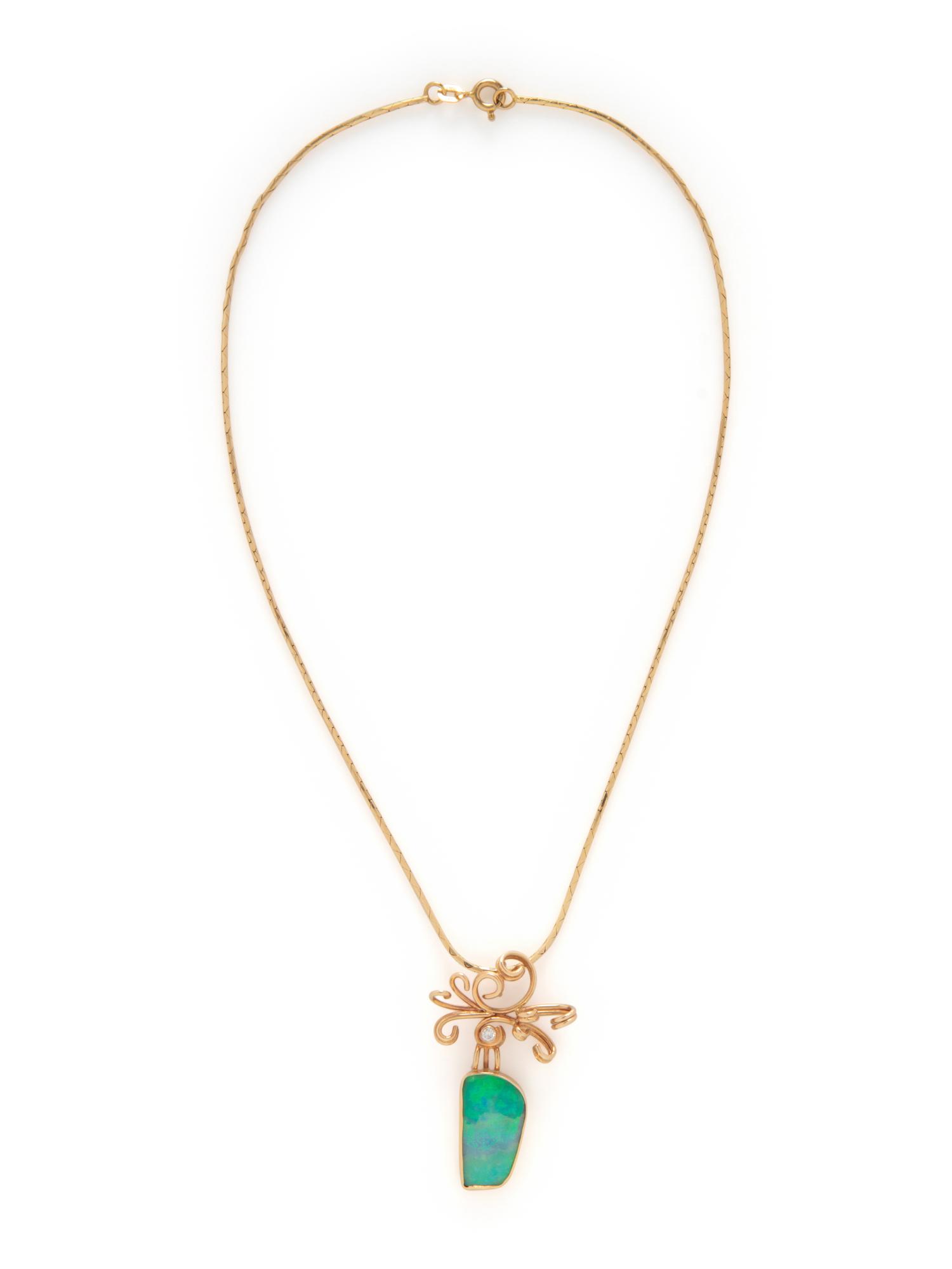 YELLOW GOLD, OPAL DOUBLET, AND DIAMOND NECKLACE