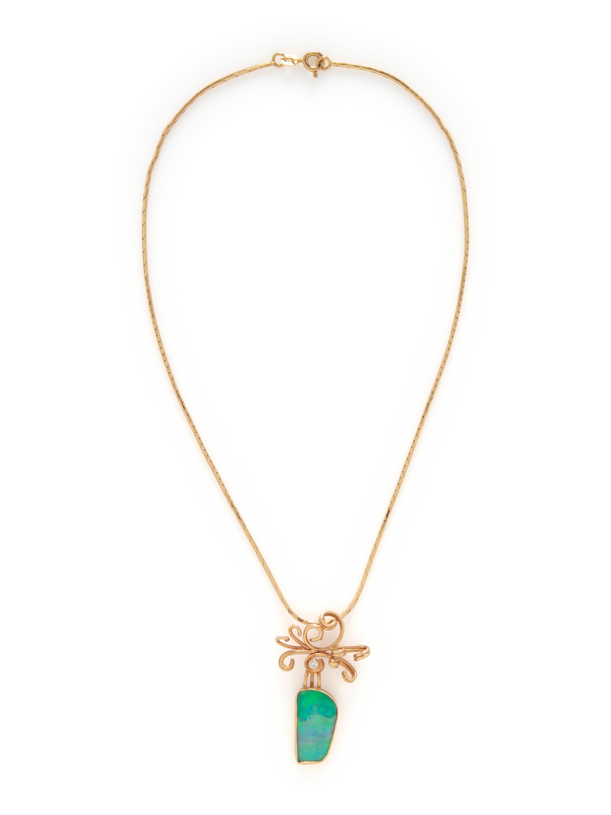 YELLOW GOLD, OPAL DOUBLET, AND DIAMOND NECKLACE