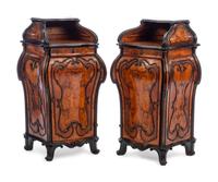 A Pair of Italian Parcel Ebonized Burlwood Side Cabinets
