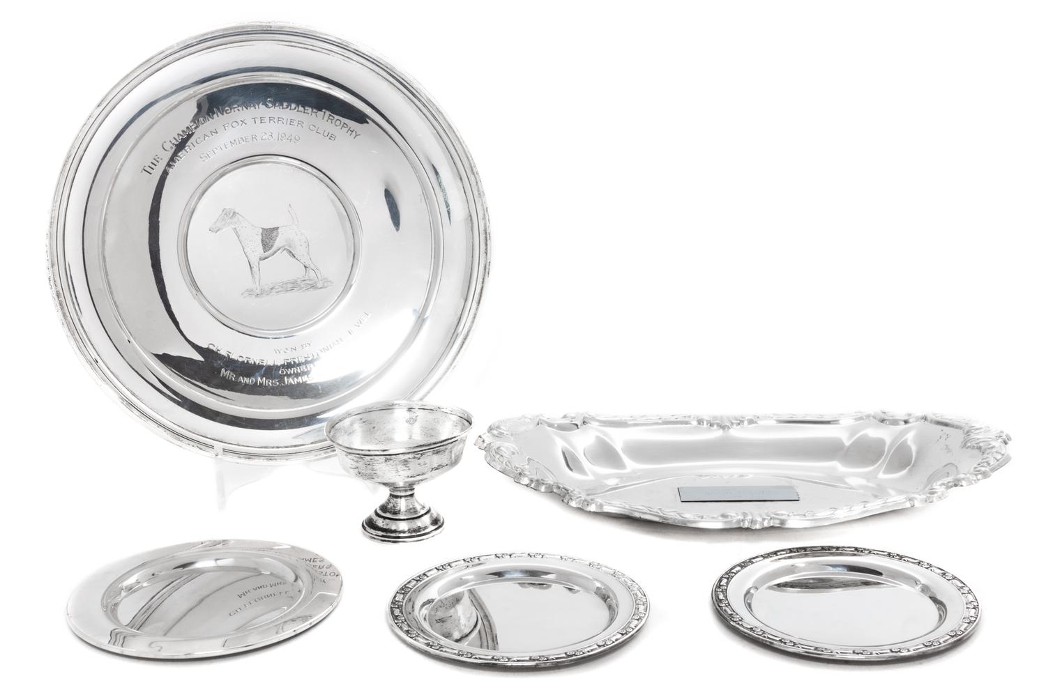 An American Silver Trophy Tray, Dunkirk Silversmiths, Meriden, CT, The Champion Nornay Saddler Trophy, American Fox Terrier Club, toget