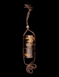 A Japanese Embellished Gold and Black Lacquer Four-Case Inro