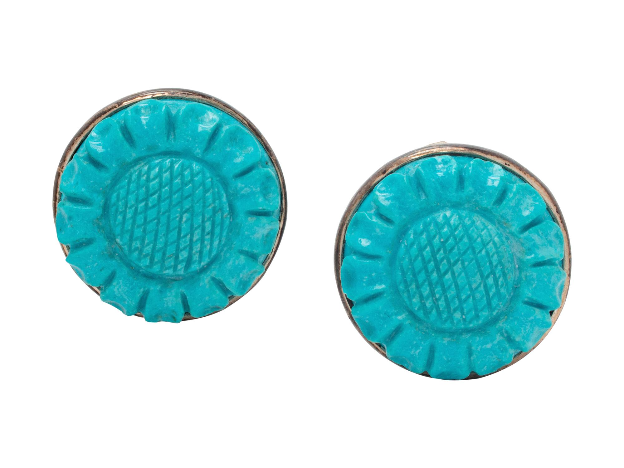 A Pair of Sterling Silver and Turquoise Flower Motif Earclips, Stephen Dweck,
