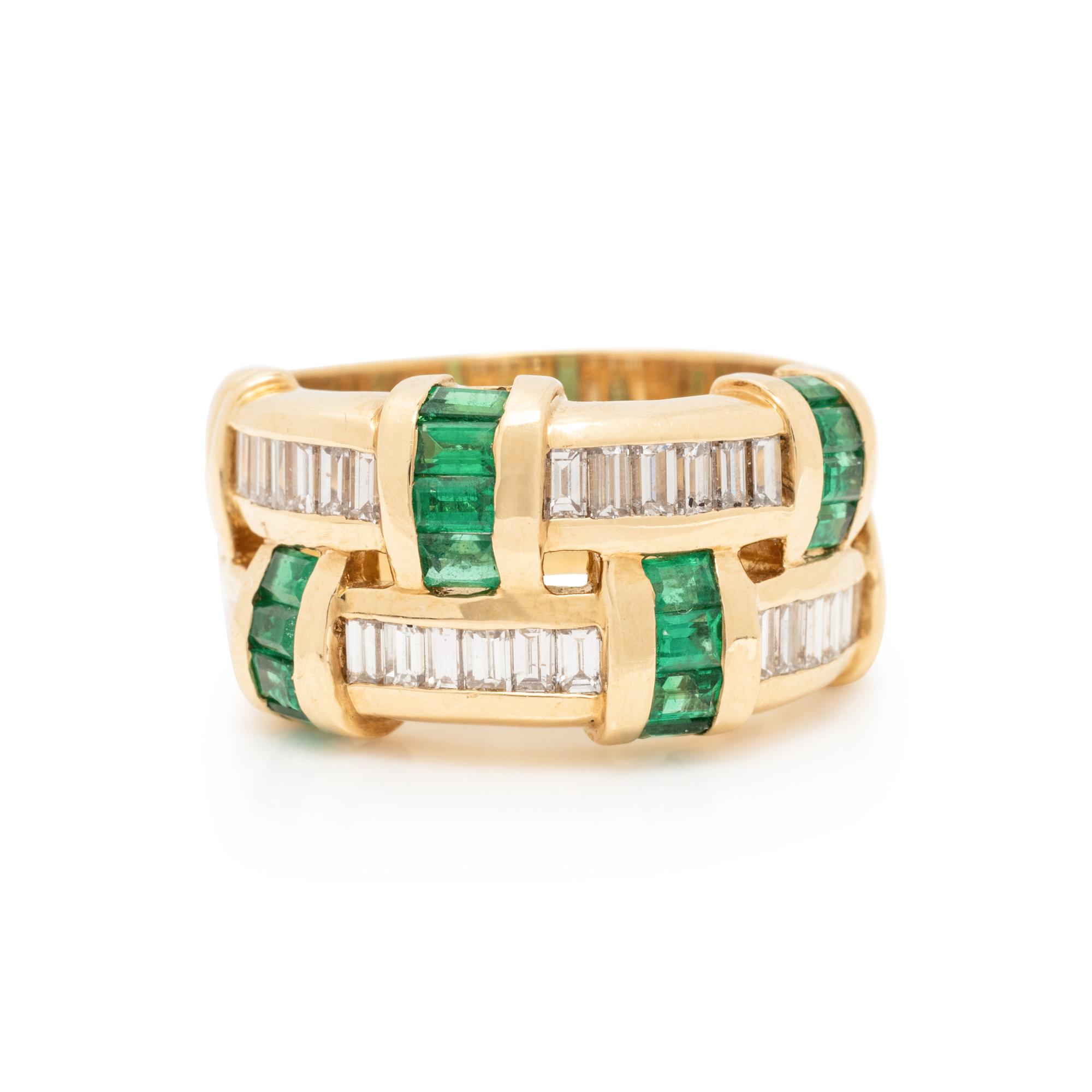 CHARLES KRYPELL, YELLOW GOLD, DIAMOND AND EMERALD RING