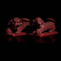 A Pair of Chinese Cinnabar Lacquer 'Lions' Boxes, 20th Century 剔紅佛獅形蓋盒一對