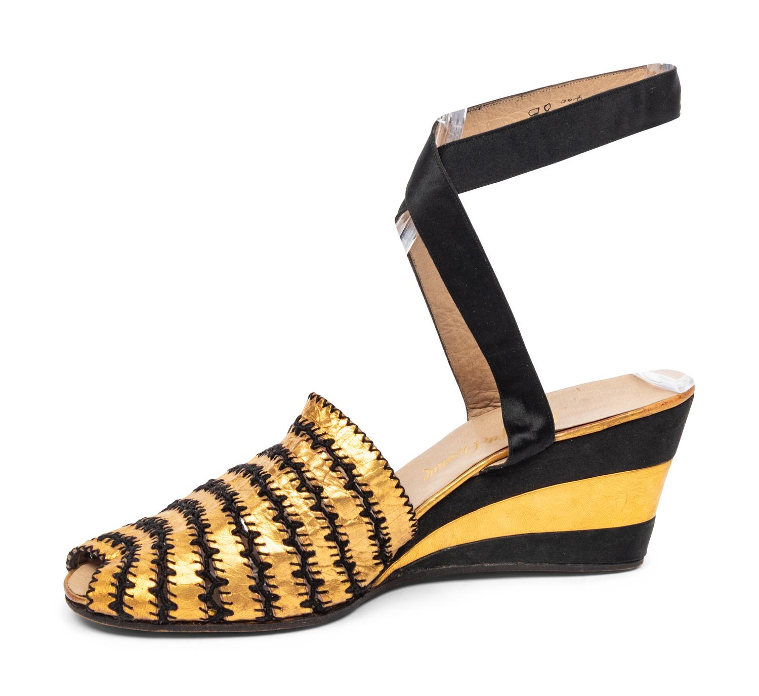 Salvatore Ferragamo, Gold Wedge Evening Sandals, 1940's