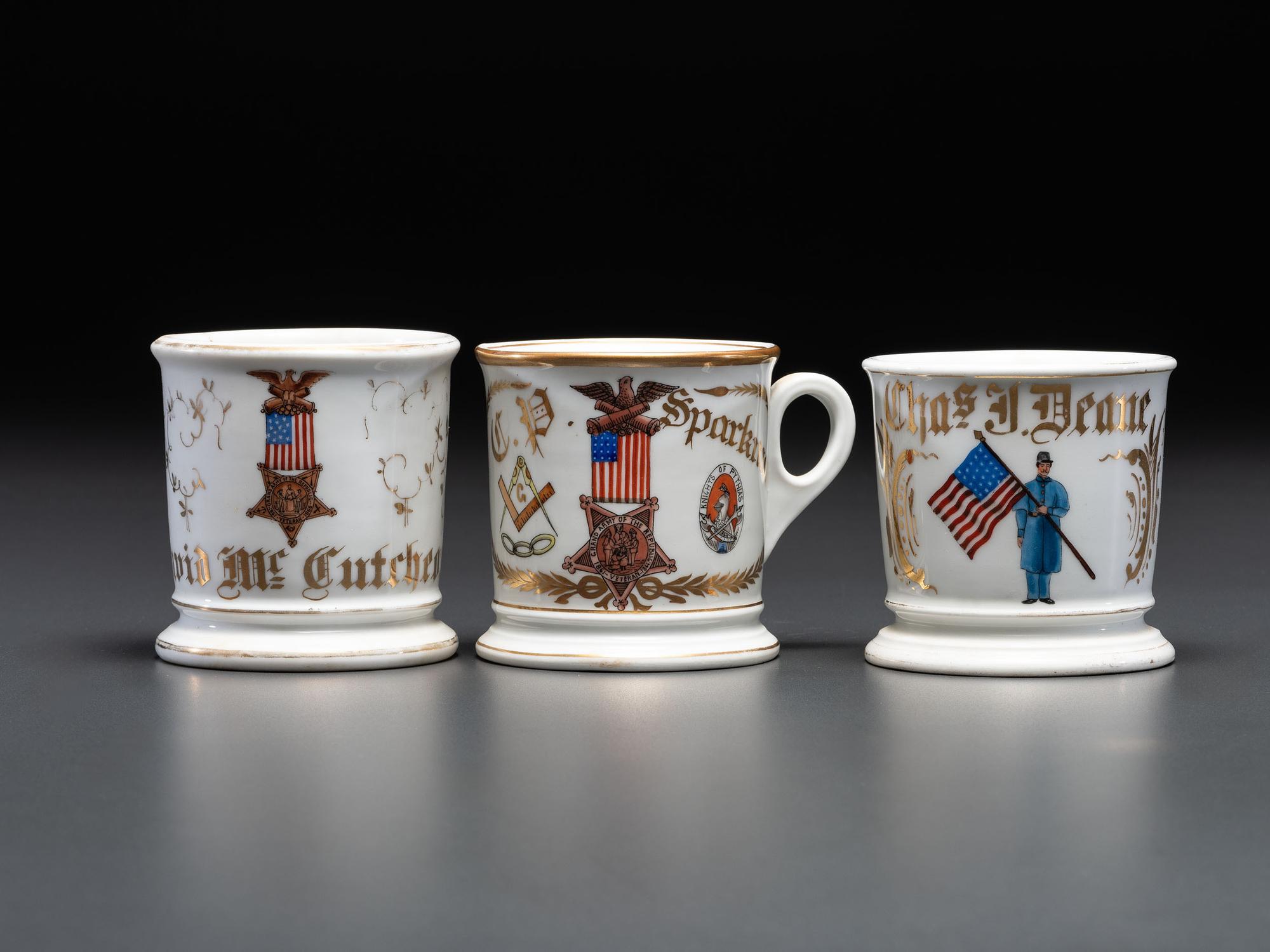 Three GAR Veteran's Porcelain Shaving Mugs