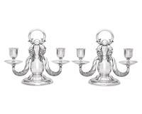 A Pair of Georg Jensen Silver Two-Light Candelabra