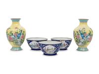 Five Chinese Cantone Enamel on Copper Wares