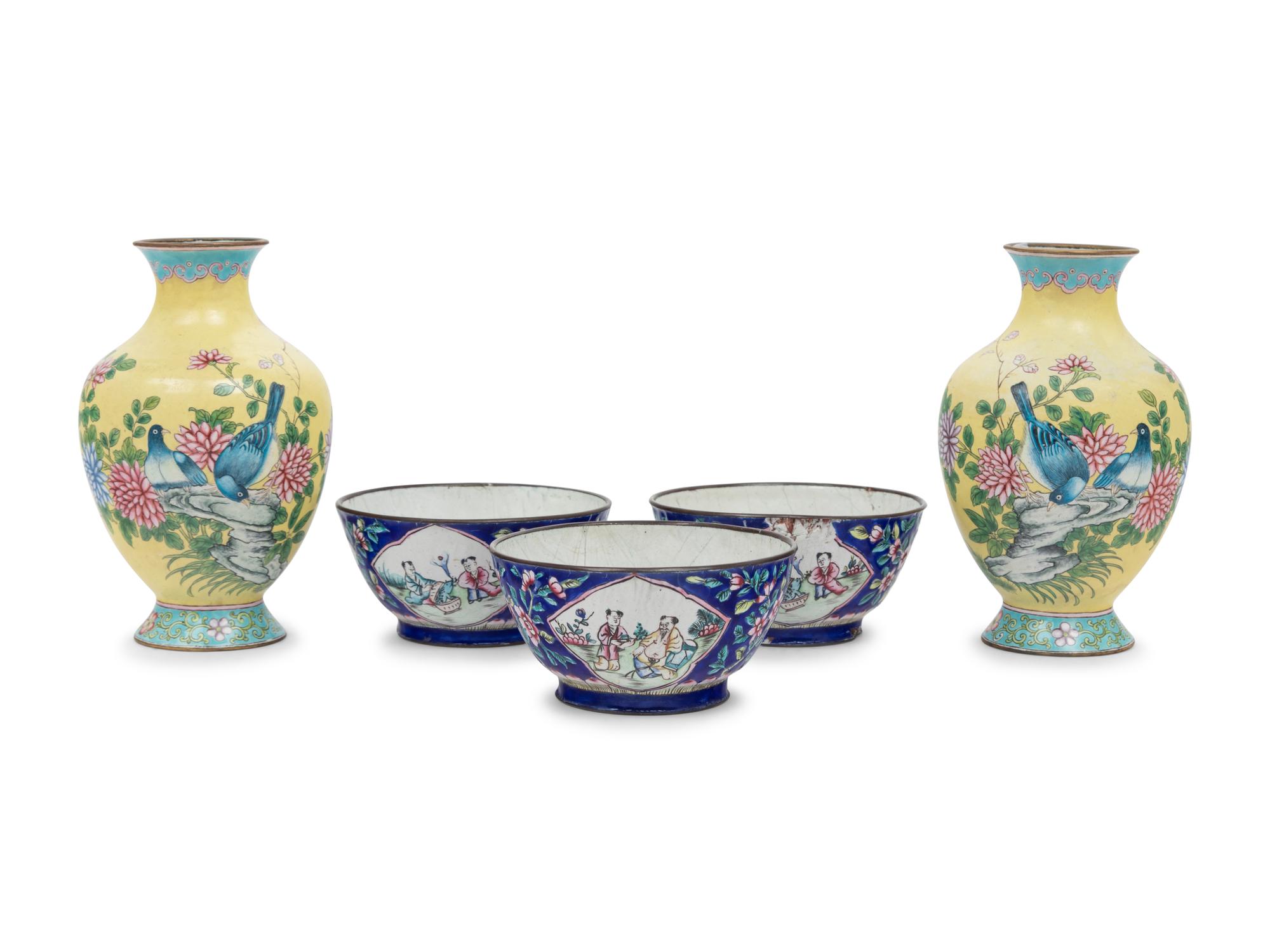 Five Chinese Cantone Enamel on Copper Wares