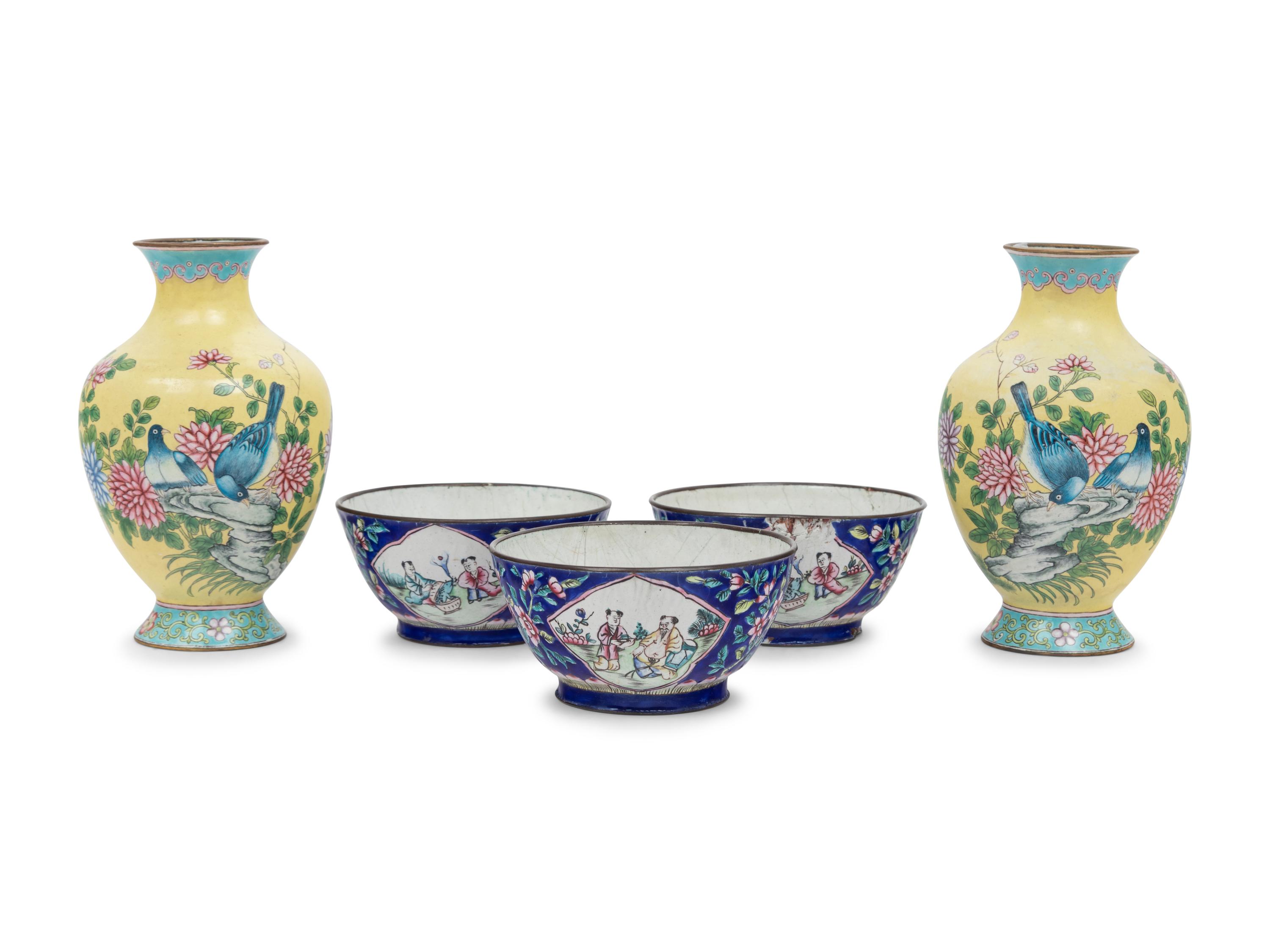 Five Chinese Cantone Enamel on Copper Wares