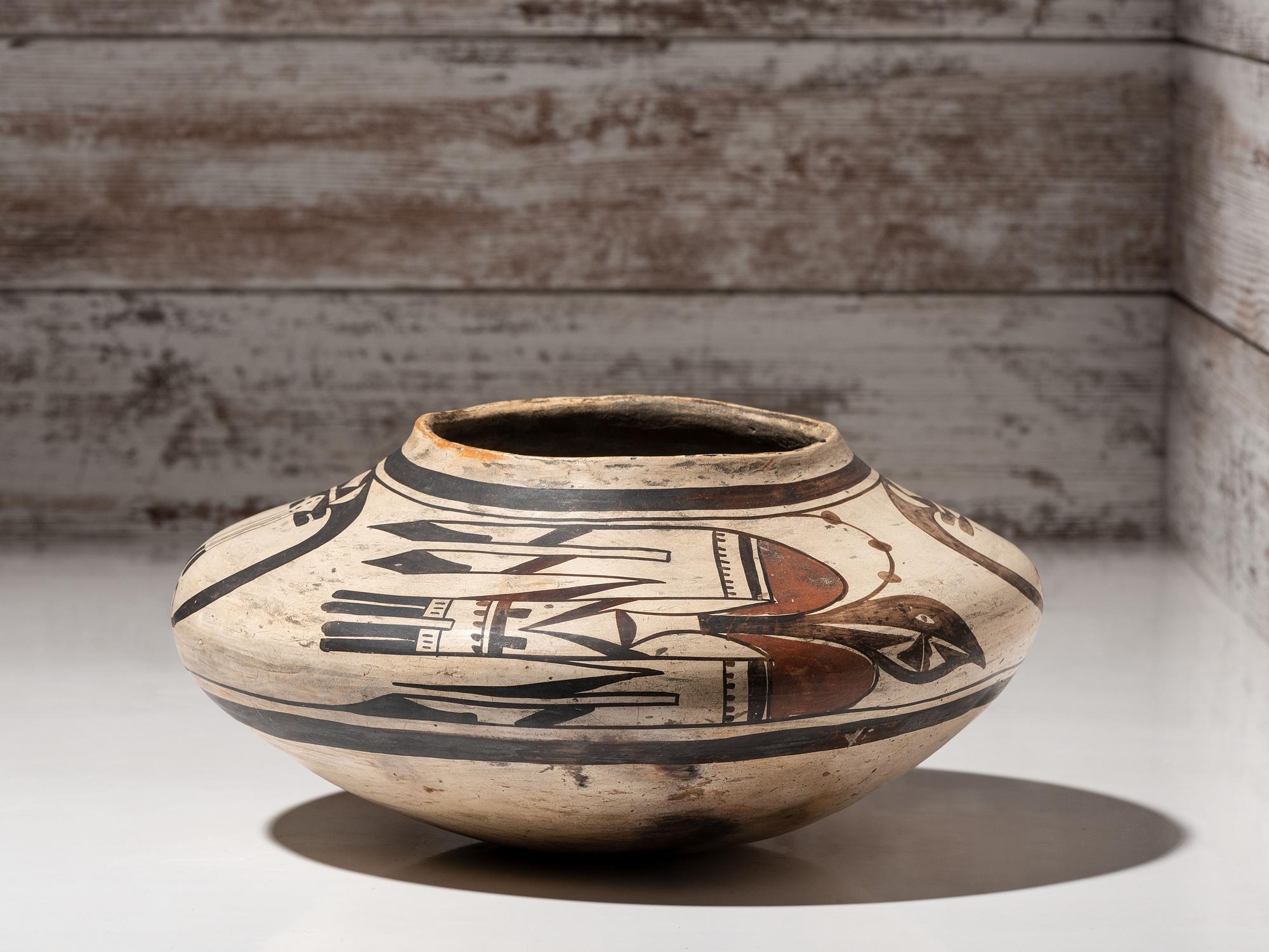 Polychrome Pottery Bowl, with Avian Designs