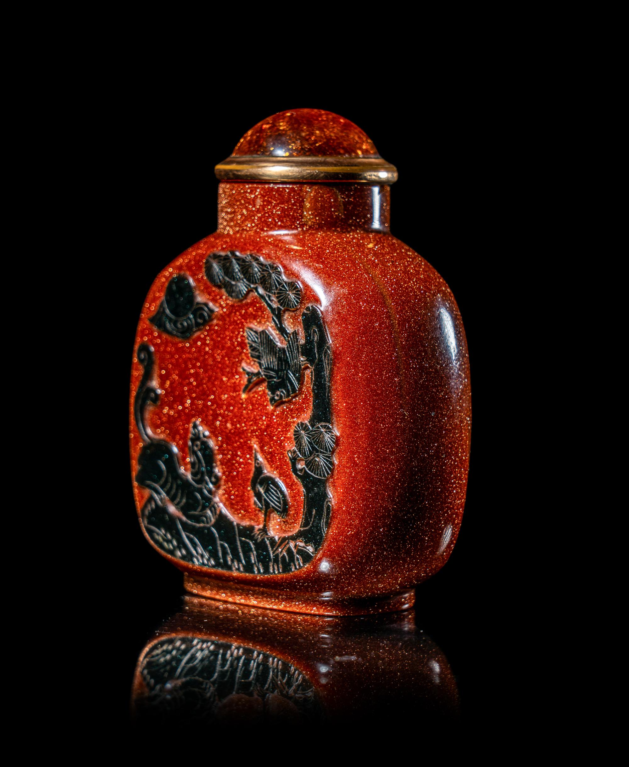 A Chinese Dark Green Overlay Aventurine Glass Snuff Bottle