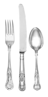 An English Silver-Plate Flatware Service, B.S. Ltd., Sheffield, 20th Century, Kings pattern, comprising: 6 vegetable serving spoons 1 s