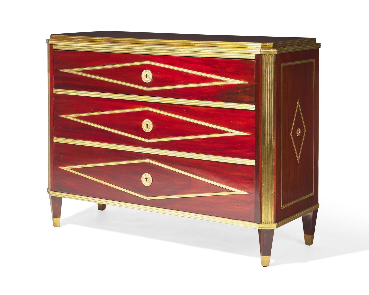 A Neoclassical brass- mounted and inlaid mahogany commode, Baltic Region, circa 1800