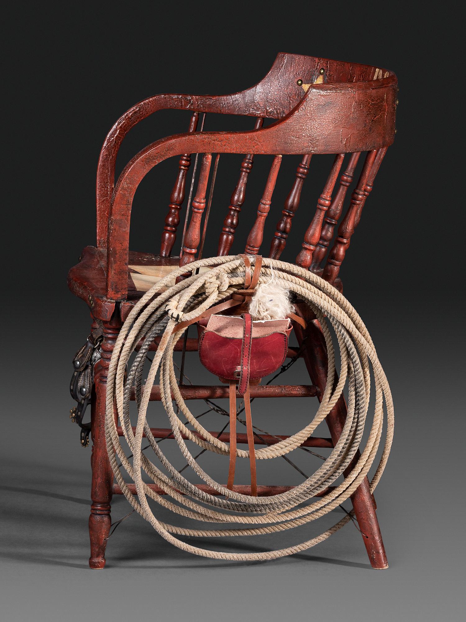 An American Trompe l'Oeil Painted Pony Express and General George Custer Armchair